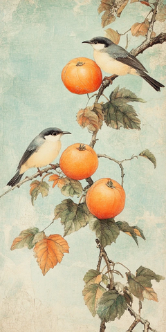 柿子鸟儿枝头图