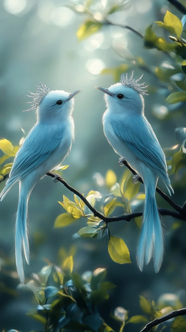 白色鸟影宁静森林枝头