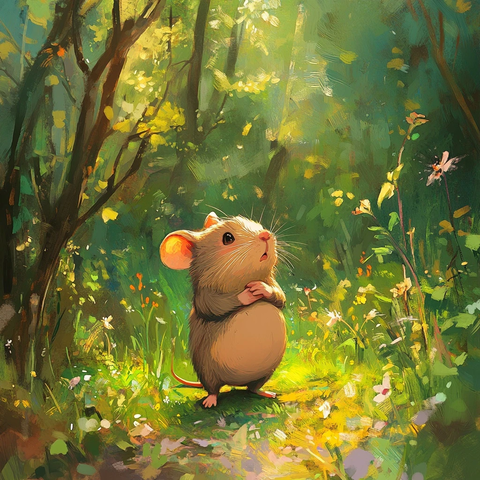 小老鼠皮丘丘在森林想奶酪