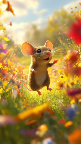 小鼠在草地自由奔跑