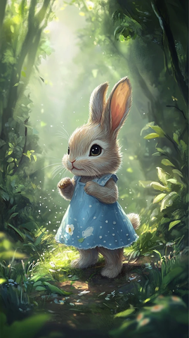小兔穿蓝裙森林漫步