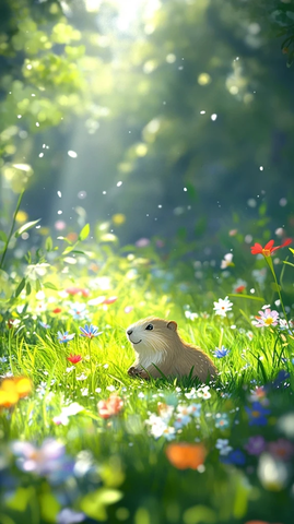 地洞旁地松鼠玩耍草地