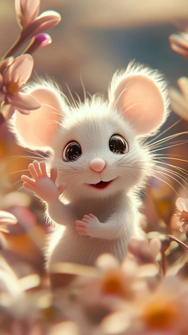 卡通老鼠挥爪花丛背景