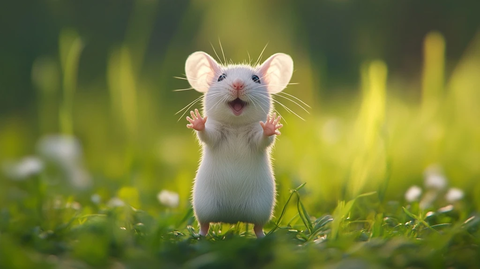 白色老鼠站立草地