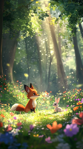 狐狸观察兔子草地冒险