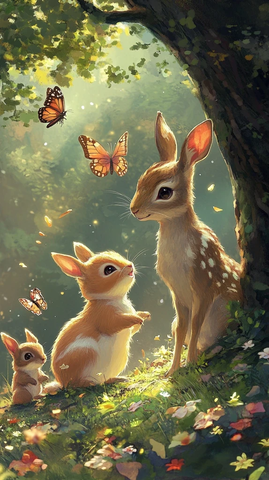 兔兔与鹿树下聊天