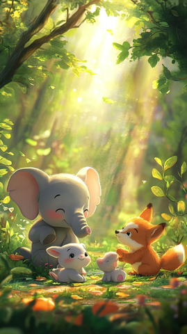小象与动物朋友森林玩耍