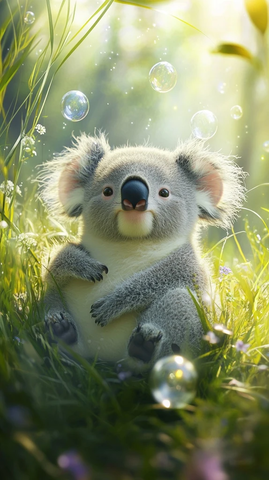 可爱考拉绿草地泡泡阳光