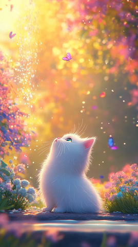 棉花糖猫进入魔法糖果花园