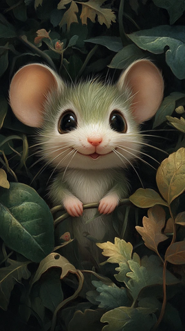 绿鼠嬉戏丛林叶藤间