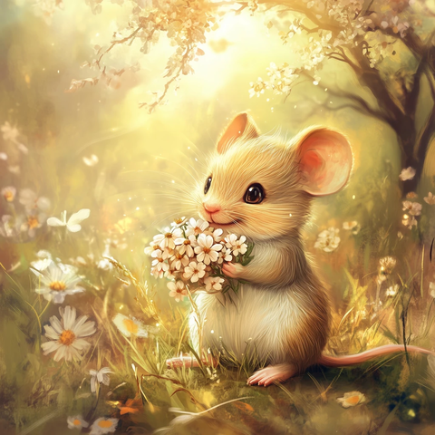 花丛中微笑的鼠宝宝