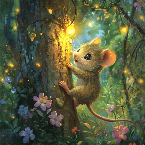 小鼠米娅爬魔法树寻金色橡果