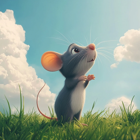 小鼠仰望天空绿草地