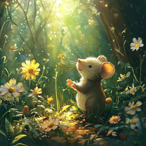 熊与鼠森林阳光花朵