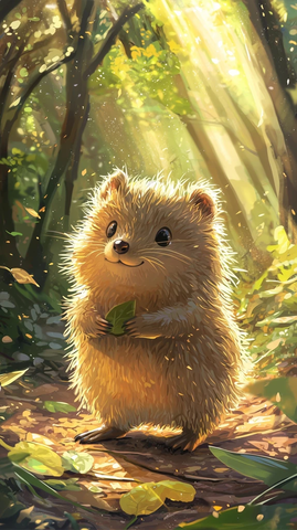 阳光森林里的动漫风格小袋鼠