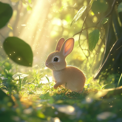 小兔米米跳跃草地阳光