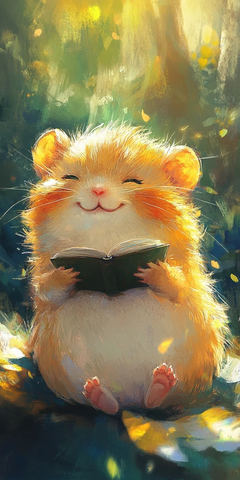 小仓鼠蜷缩阅读图