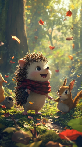 刺猬围巾森林玩耍