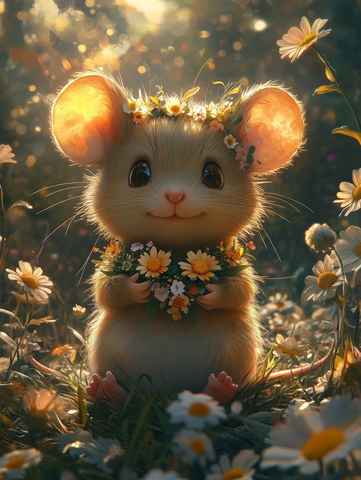 小老鼠编花环坐草地