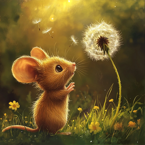老鼠看飞散的蒲公英