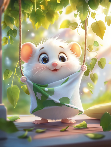 白鼠裹毛巾沙发绿叶墙