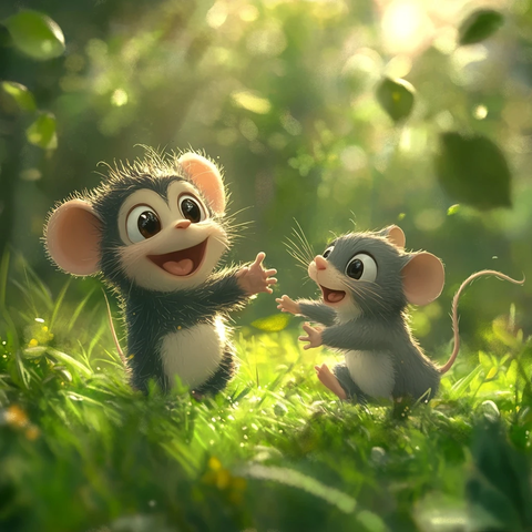 猴子与灰鼠草地嬉戏