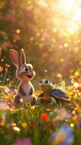 兔子和乌龟共坐草地