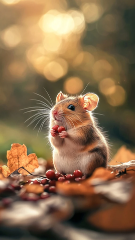 秋日枫叶地上松鼠