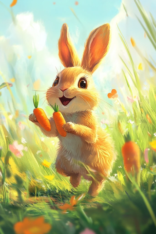 兔子跳跃吃胡萝卜