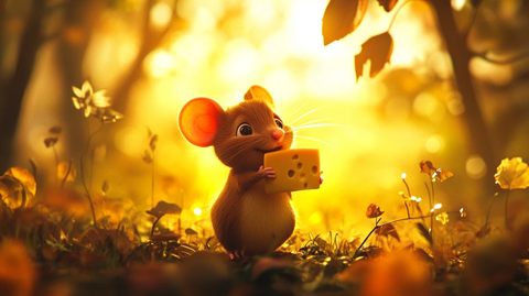 小老鼠森林夕阳吃奶酪