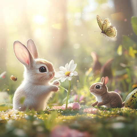 小花朵与小动物的欢乐时光