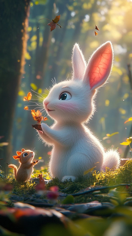 白兔智者帮助小松鼠