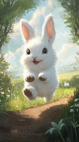 白兔跳跃草地路径