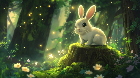 白兔坐树桩魔法森林