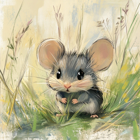 草地上的卡通老鼠