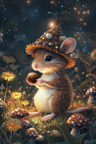 小鼠戴橡果帽看魔法花种