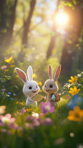 白兔与棕兔森林探险启程