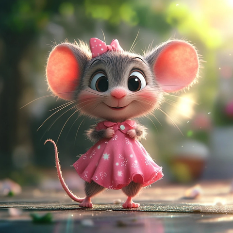 小老鼠女孩粉色裙子