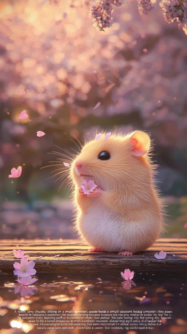小仓鼠桥上捧樱花瓣