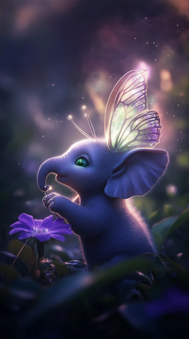 小象蝴蝶翅膀触碰露珠