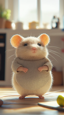 胖鼠穿可爱衣服在厨房