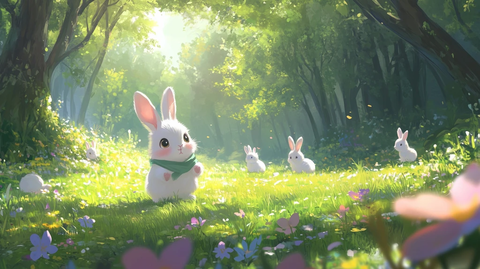 兔子家族森林玩耍