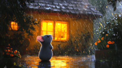 灰鼠望向温暖黄屋