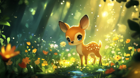 小鹿森林花朵阳光