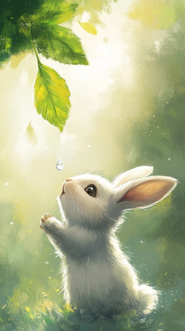 小兔叶下接露珠