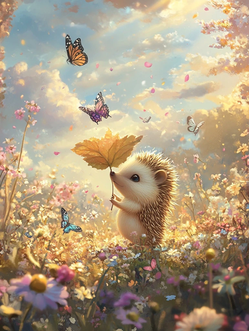 小刺猬叶伞玩伴蝴蝶花丛