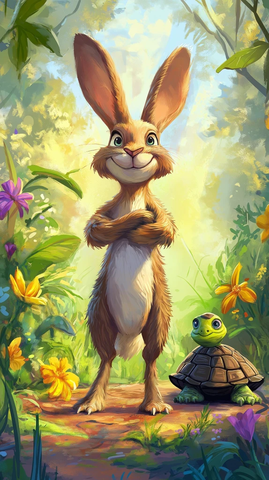 兔子站立自信乌龟微笑陪伴
