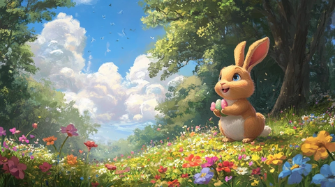 兔子寻找花朵的欢乐场景