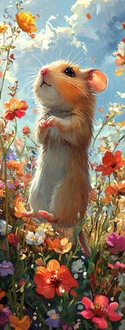 花丛中的探索小仓鼠