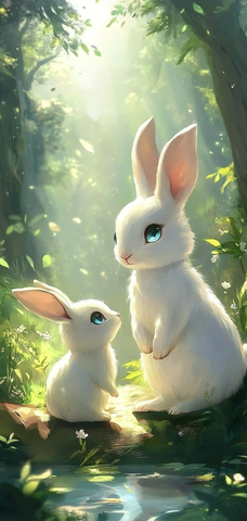 兔子森林河边母子同行